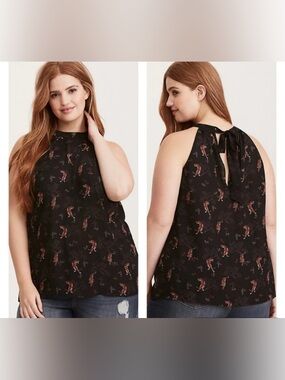 Torrid Womens Black Floral Tie-Back Halter Top Tigers Size 2